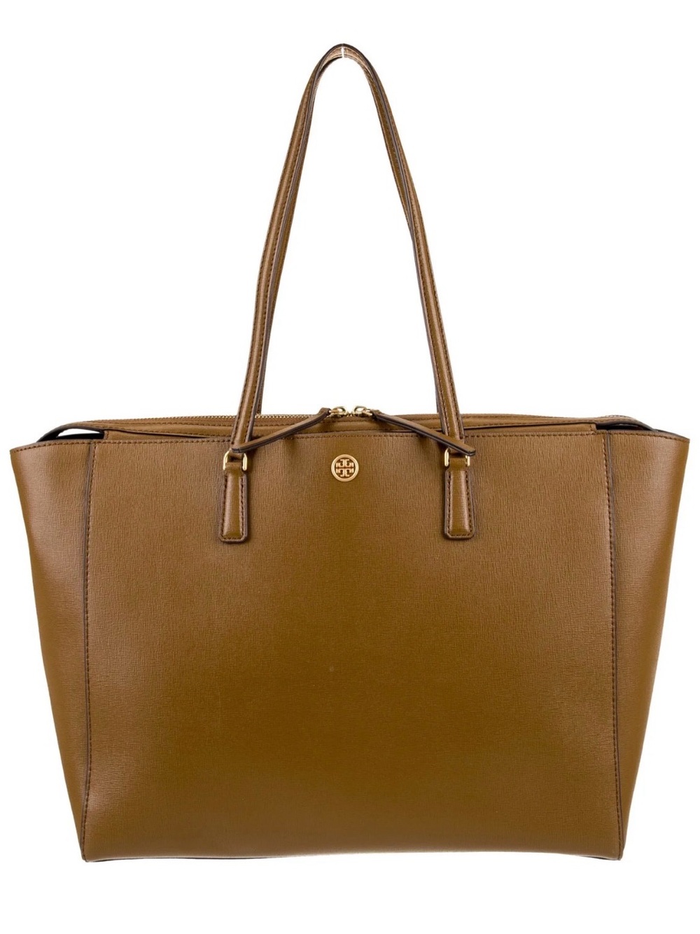 Tory Burch Camel Brown Leather Tote with Gold Logo